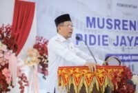 Bupati Pidie Jaya, Sibral Malasyi saat membuka Musrenbang RKPK Tahun 2027 di Gedung MTQ Pidie, Rabu, 15 April 2026. Foto : Ist