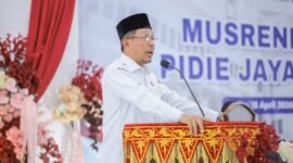 Bupati Pidie Jaya, Sibral Malasyi saat membuka Musrenbang RKPK Tahun 2027 di Gedung MTQ Pidie, Rabu, 15 April 2026. Foto : Ist