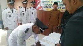 Pelantikan Empat Geuchik di Kecamatan Cot Girek, Aceh Utara, Selasa, 7 April 2026.