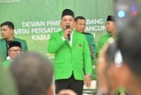 Edi Saputra, Ketua PPP Bireuen terpilih saat menyampaikan orasi politik singkat, Selasa, 28 April 2026, malam.