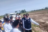 Anggota DPR RI, T.A. Khalid bersama Satgas Galapana saat meninjau sawah rusak di  Pidie Jaya, Jum’at, 22 Mei 2026. Foto : Ist